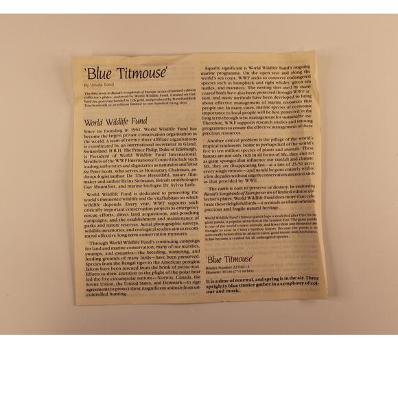 VTG 1985 Bradford Exchange Ursula Band Blue Titmouse Plate World Wildlife Fund - Picture 10 of 10